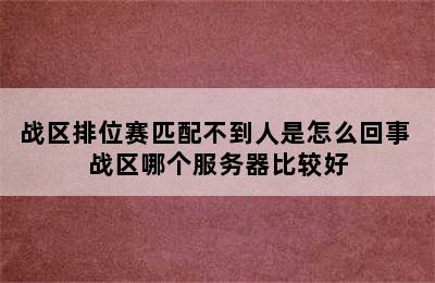 战区排位赛匹配不到人是怎么回事 战区哪个服务器比较好